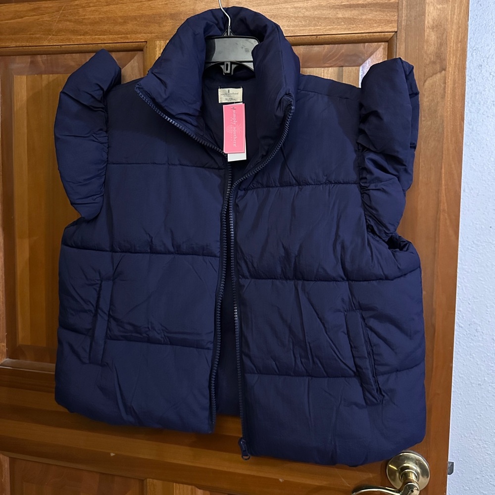 Simply Southern Cropped Ruffle Sleeve Puffer Vest